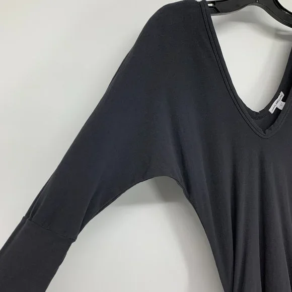 Standard James Perse Dress Black Ruched High Twist Jersey V Neck - Picture 5 of 10